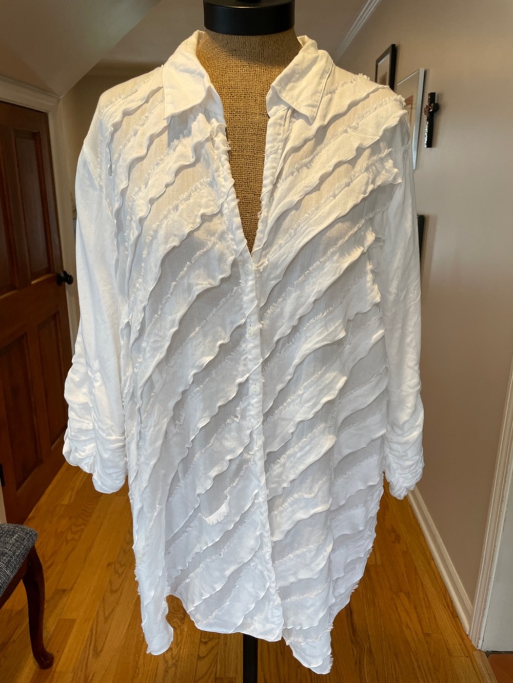White Ruffled Wave-Stripe Blouse - Women